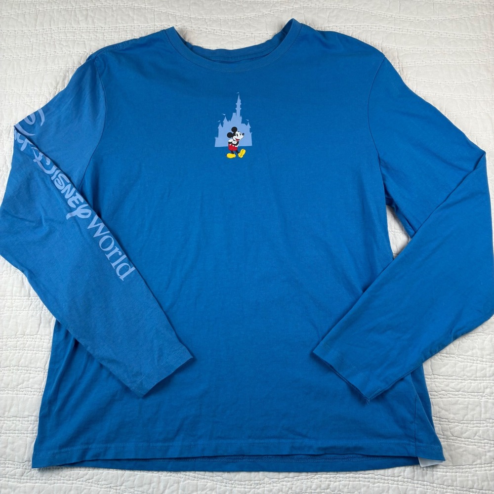 Disney Parks Walt Disney World Mickey Mouse Castle Long Sleeve Shirt Blue Mens L